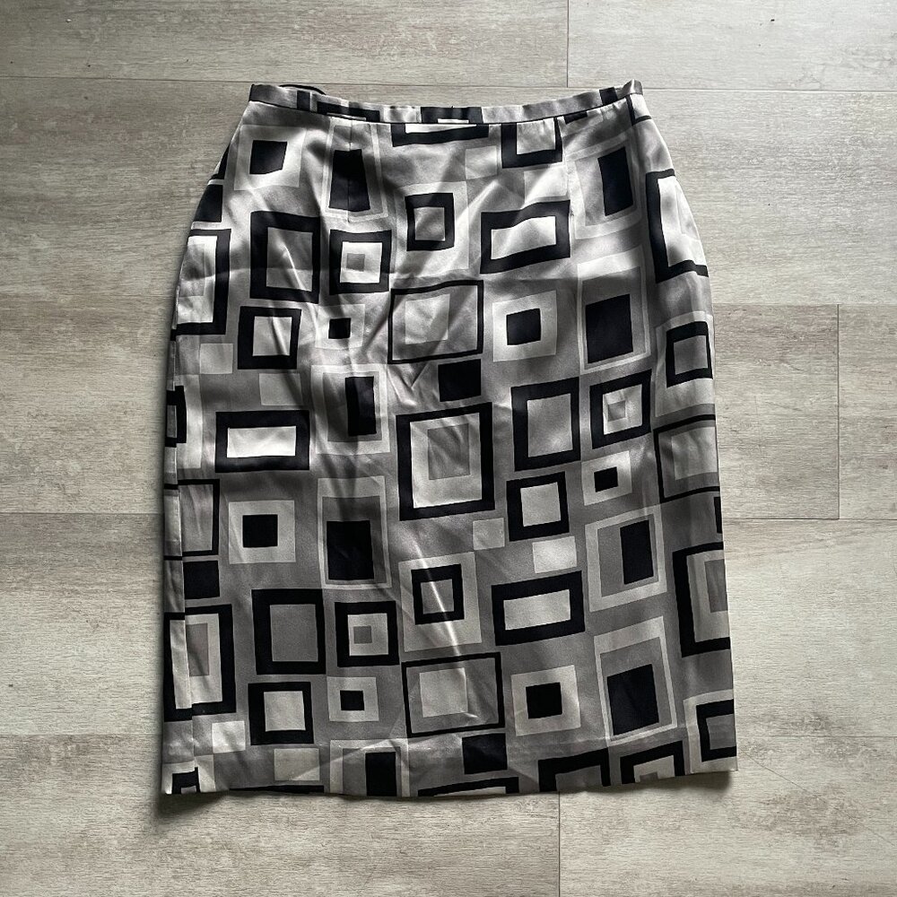 INC Petite Vintage 100% Silk Graphic Printed Pencil Skirt